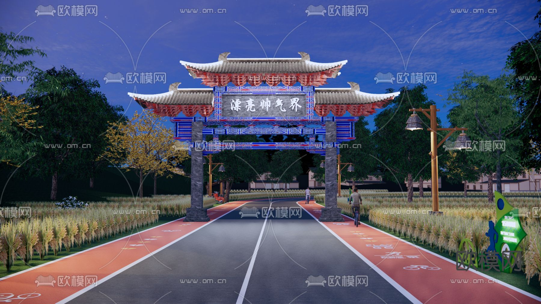 中式景区入口大门形象门su模型下载（渲染图2）