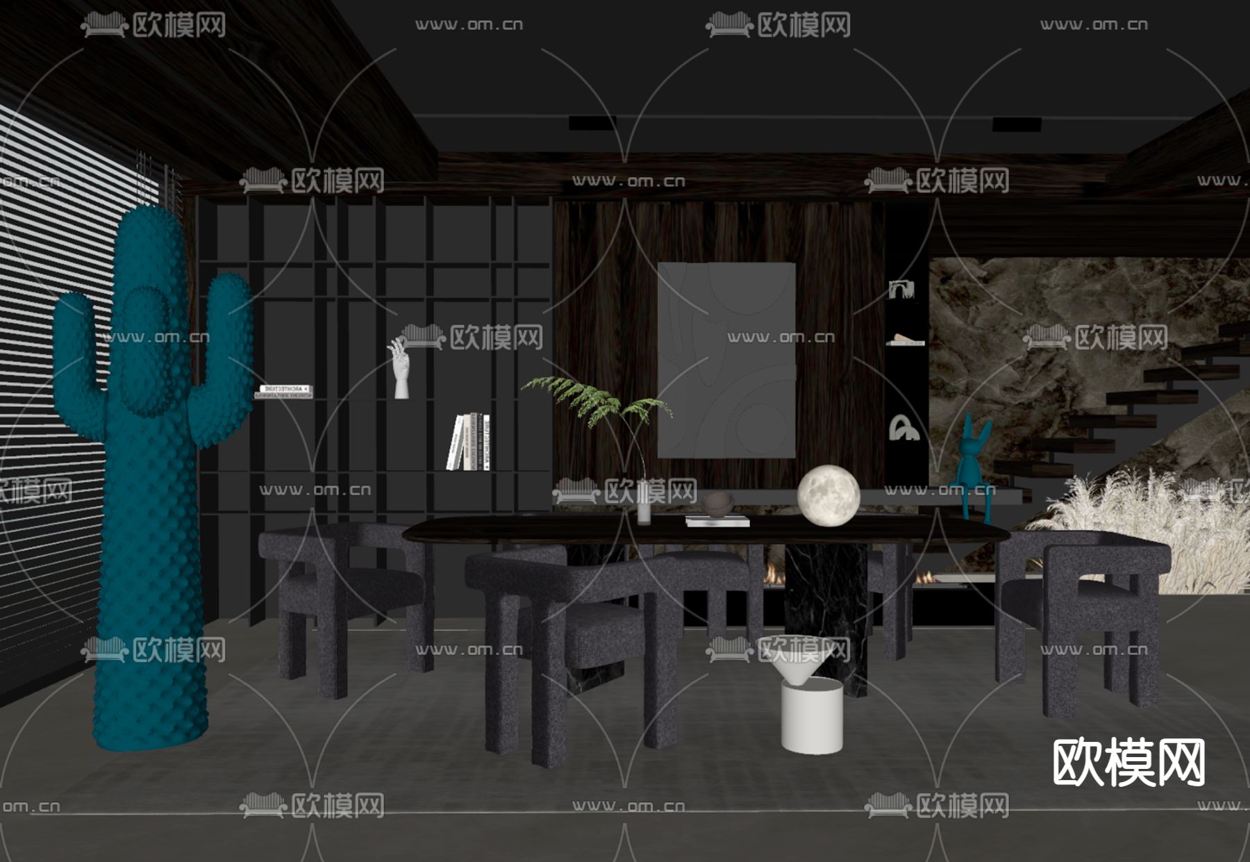 暗黑风餐厅su模型下载（渲染图2）
