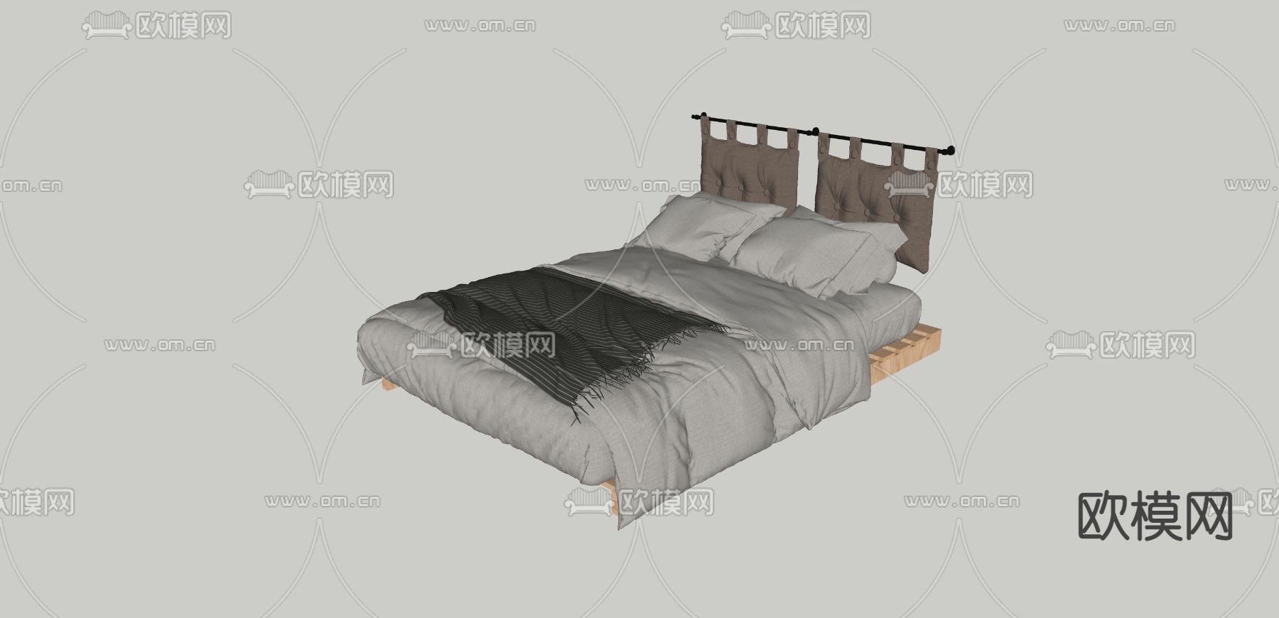 侘寂白色双人床su模型下载（渲染图3）