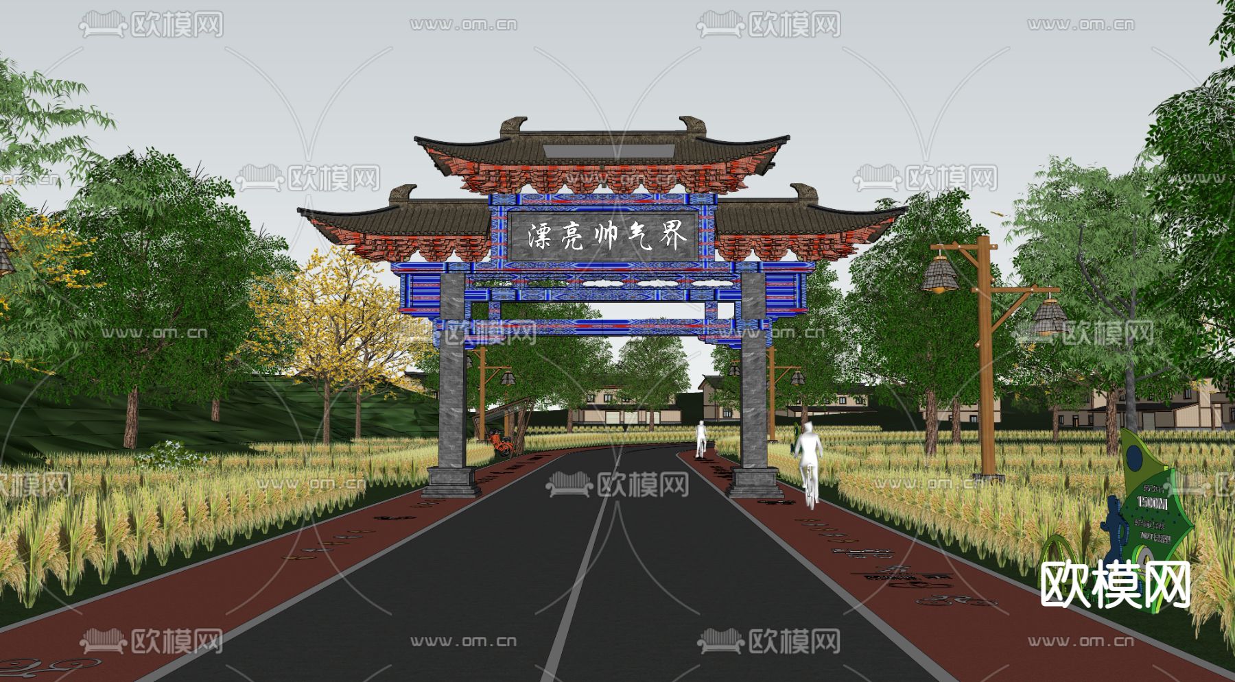 中式景区入口大门形象门su模型下载（渲染图3）