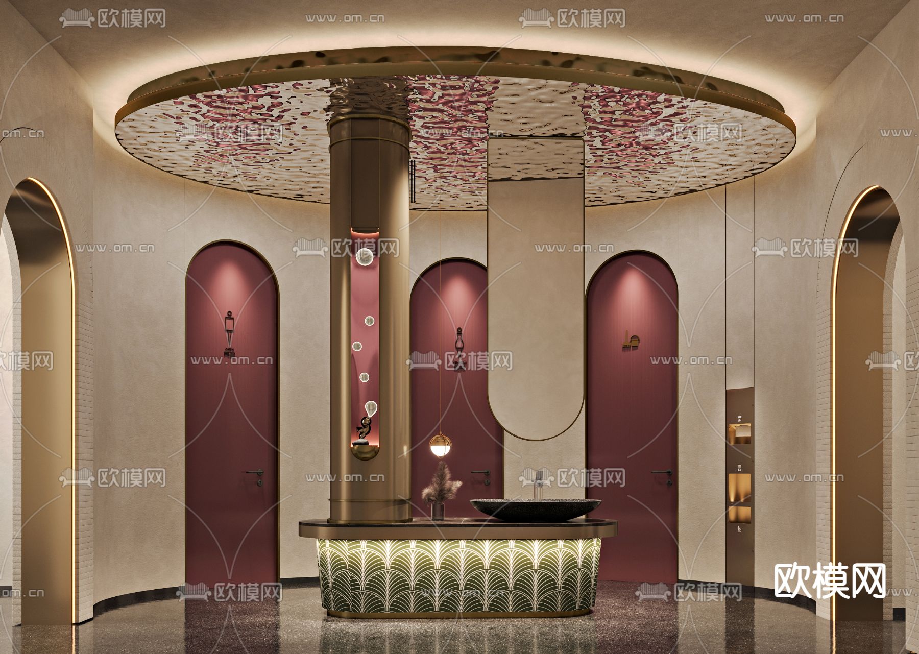 侘寂风酒店公共卫生间3d模型下载（渲染图1）