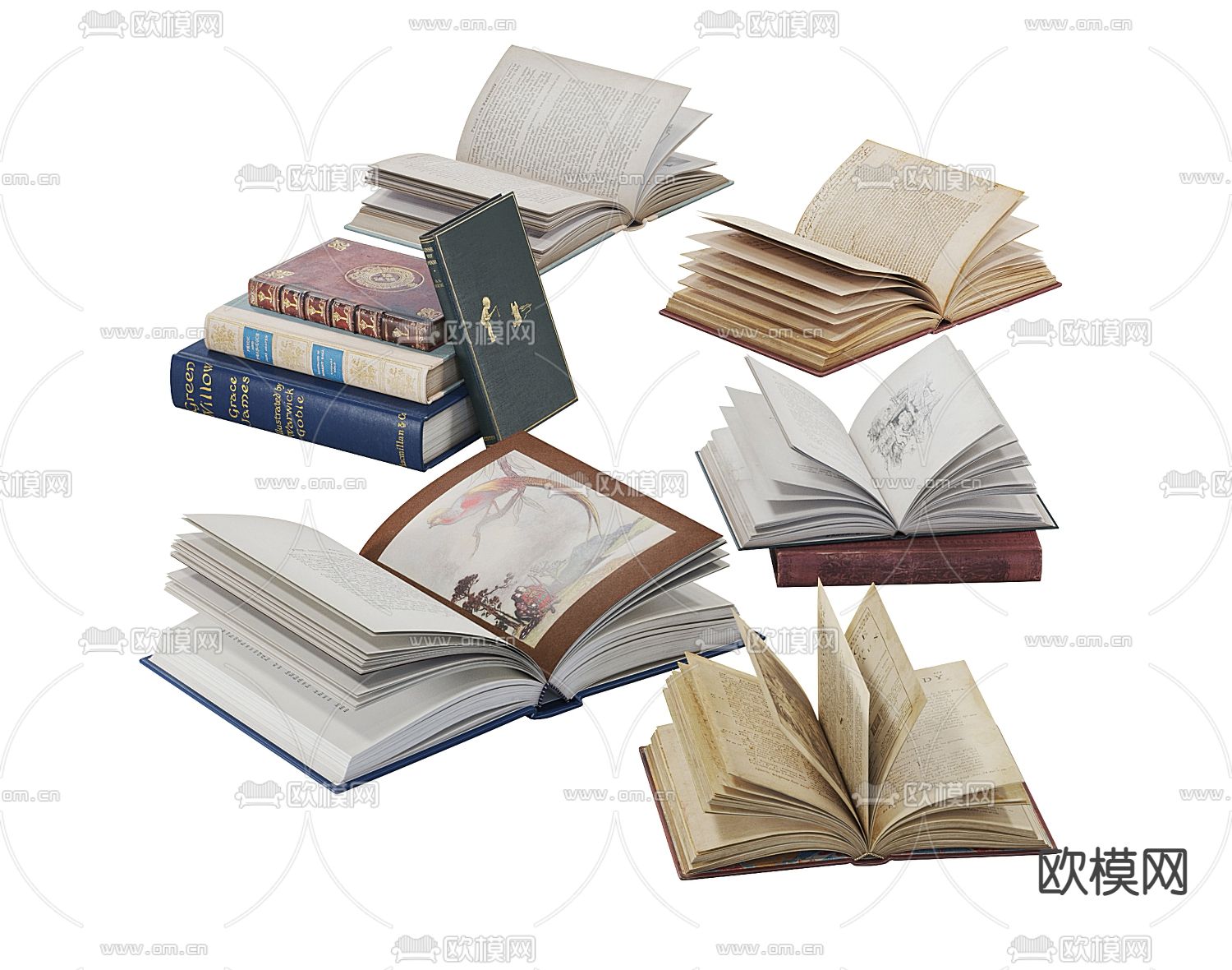 现代书籍 书本3d模型下载（渲染图1）