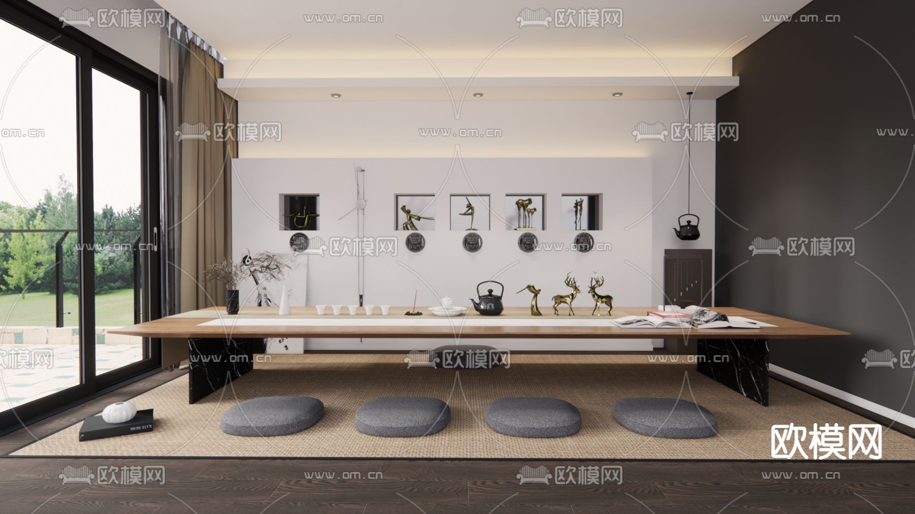 新中式榻榻米茶室su模型下载（渲染图1）