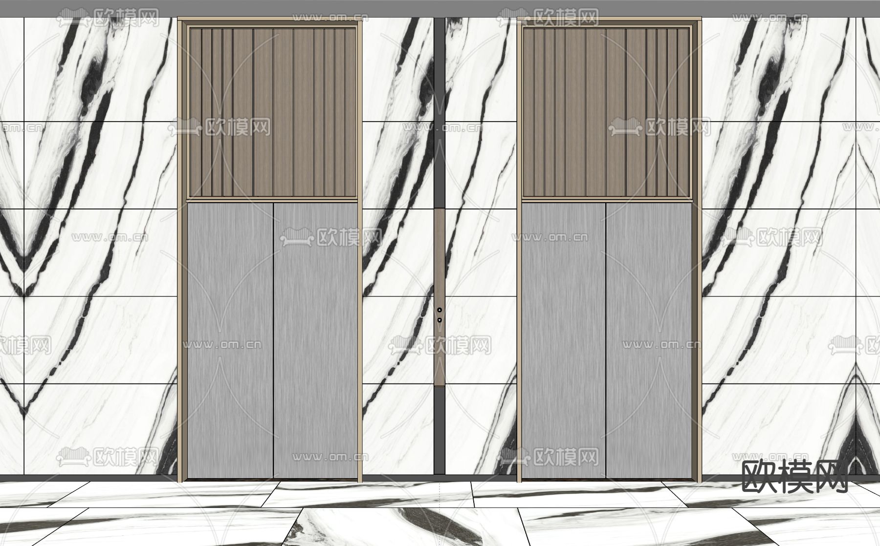 新中式电梯厅 电梯间su模型下载（渲染图2）