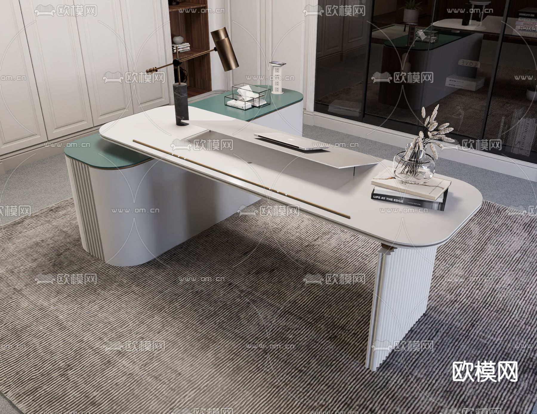 现代书桌su模型下载