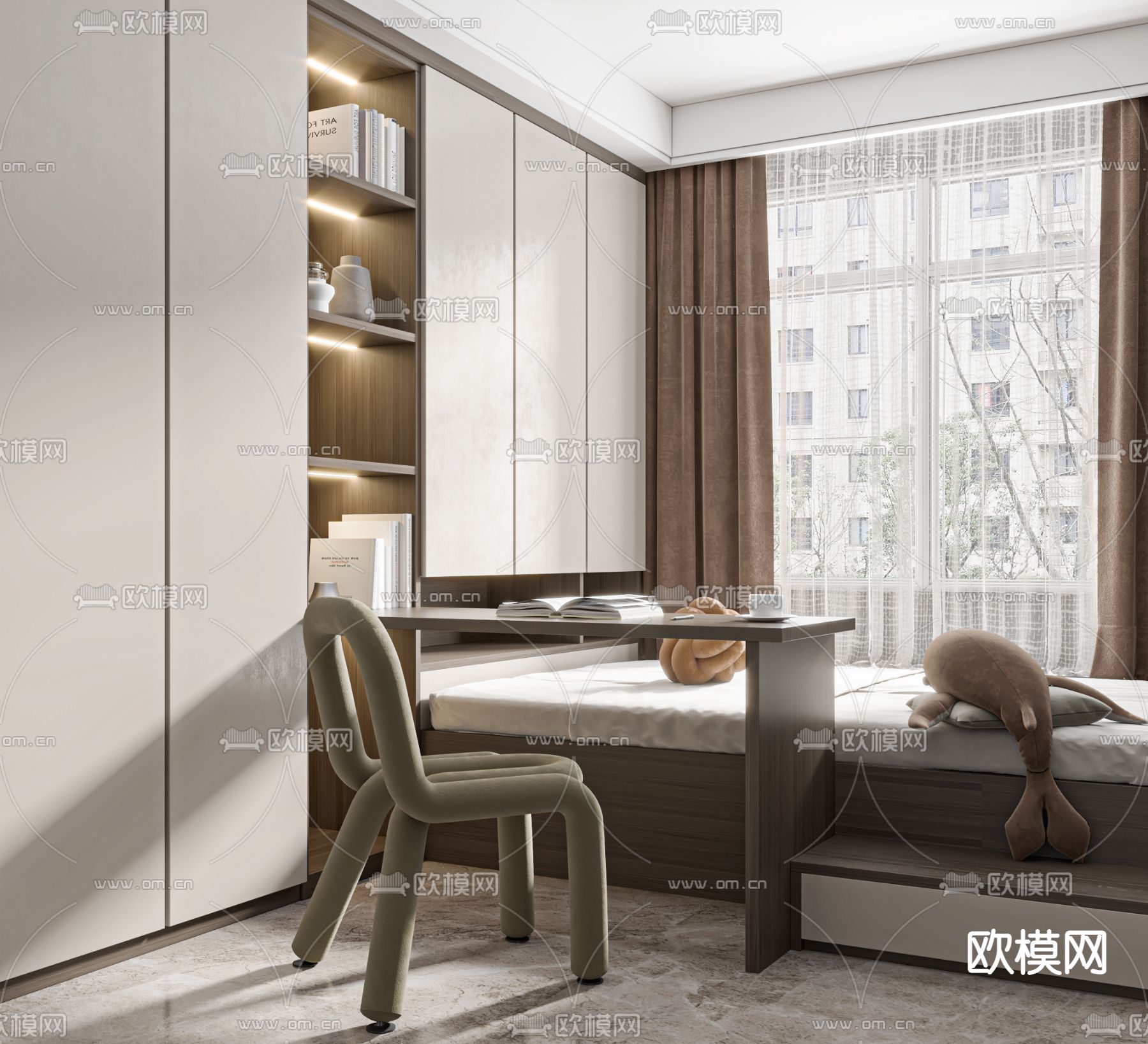 现代榻榻米卧室 次卧su模型下载_ID12139598_sketchup模型下载-欧模网