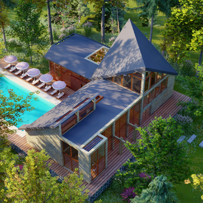 新中式民宿建筑外观su模型