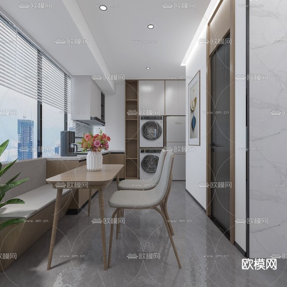 现代客厅 卧室免费3d模型下载(渲染图4)