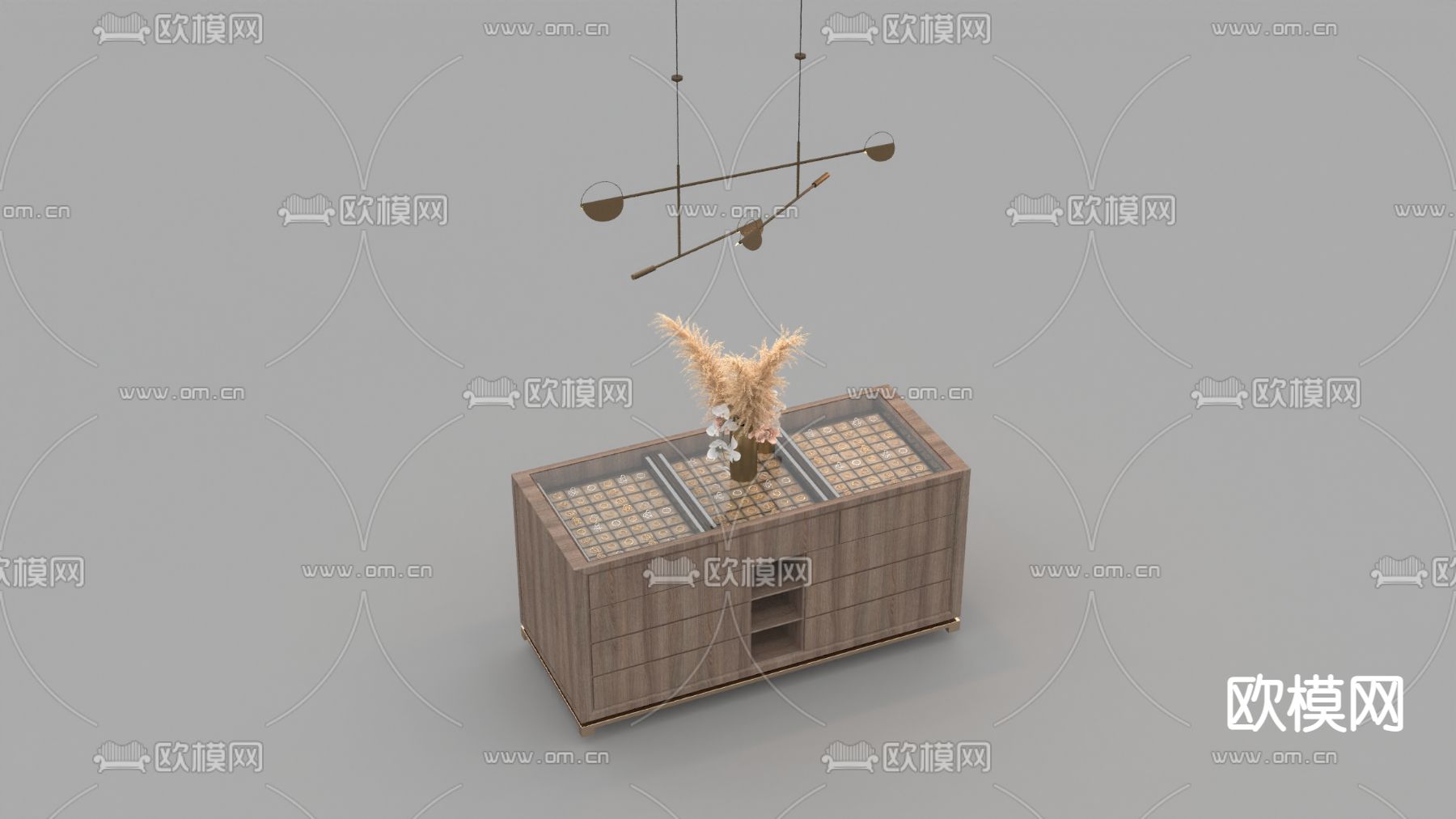新中式轻奢实木首饰柜免费3d模型下载