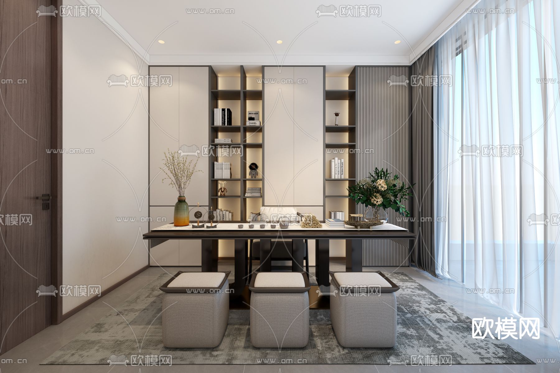 现代书房免费3d模型下载