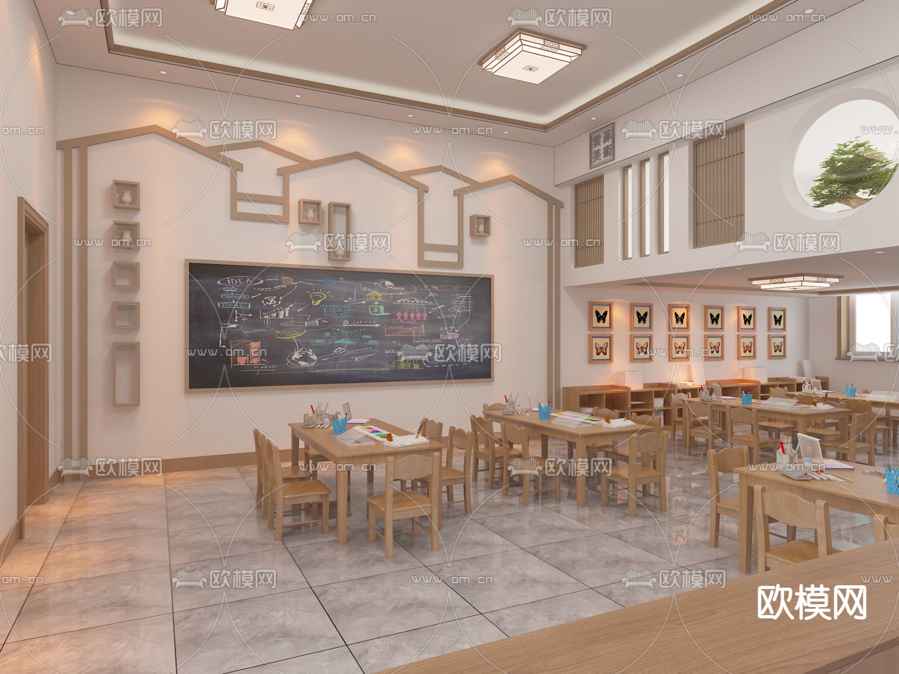 现代儿童画室免费3d模型下载（渲染图1）