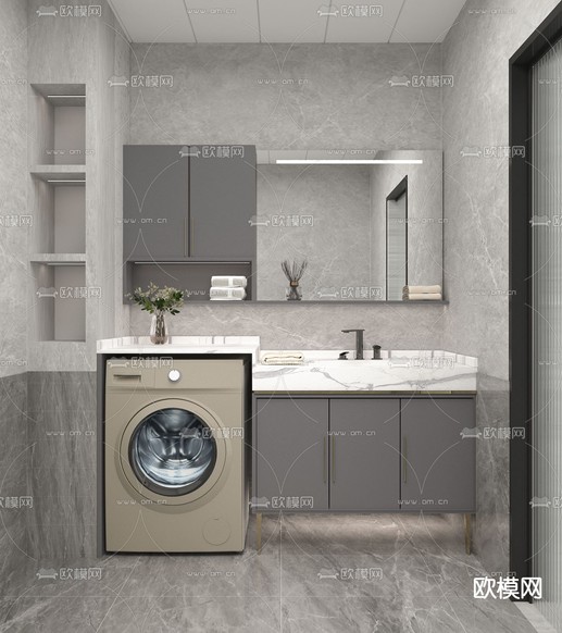 现代卫生间免费3d模型下载(渲染图2)