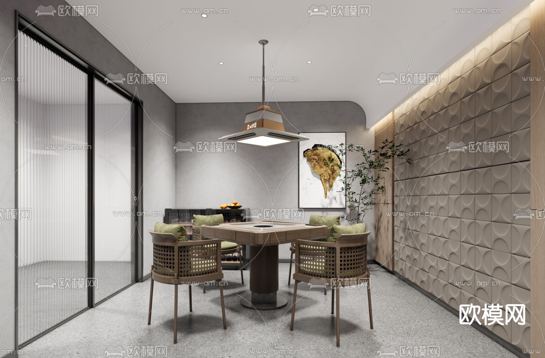 现代棋牌室 麻将房su模型下载（渲染图1）