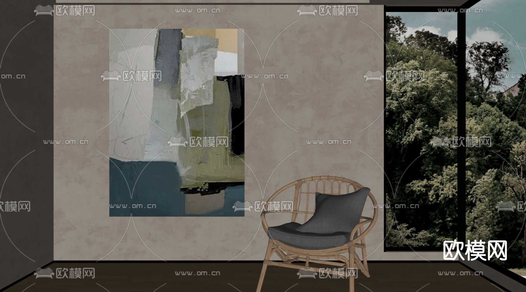 侘寂风装饰画 抽象画 挂画su模型