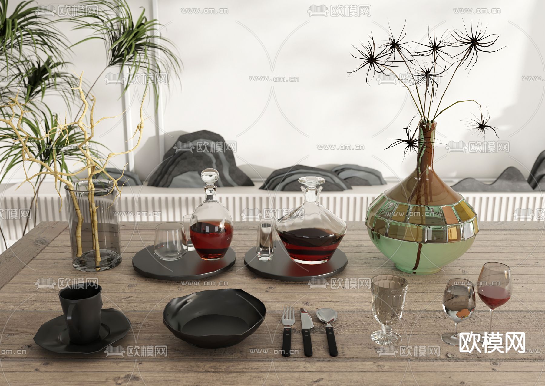 现代餐具免费3d模型下载