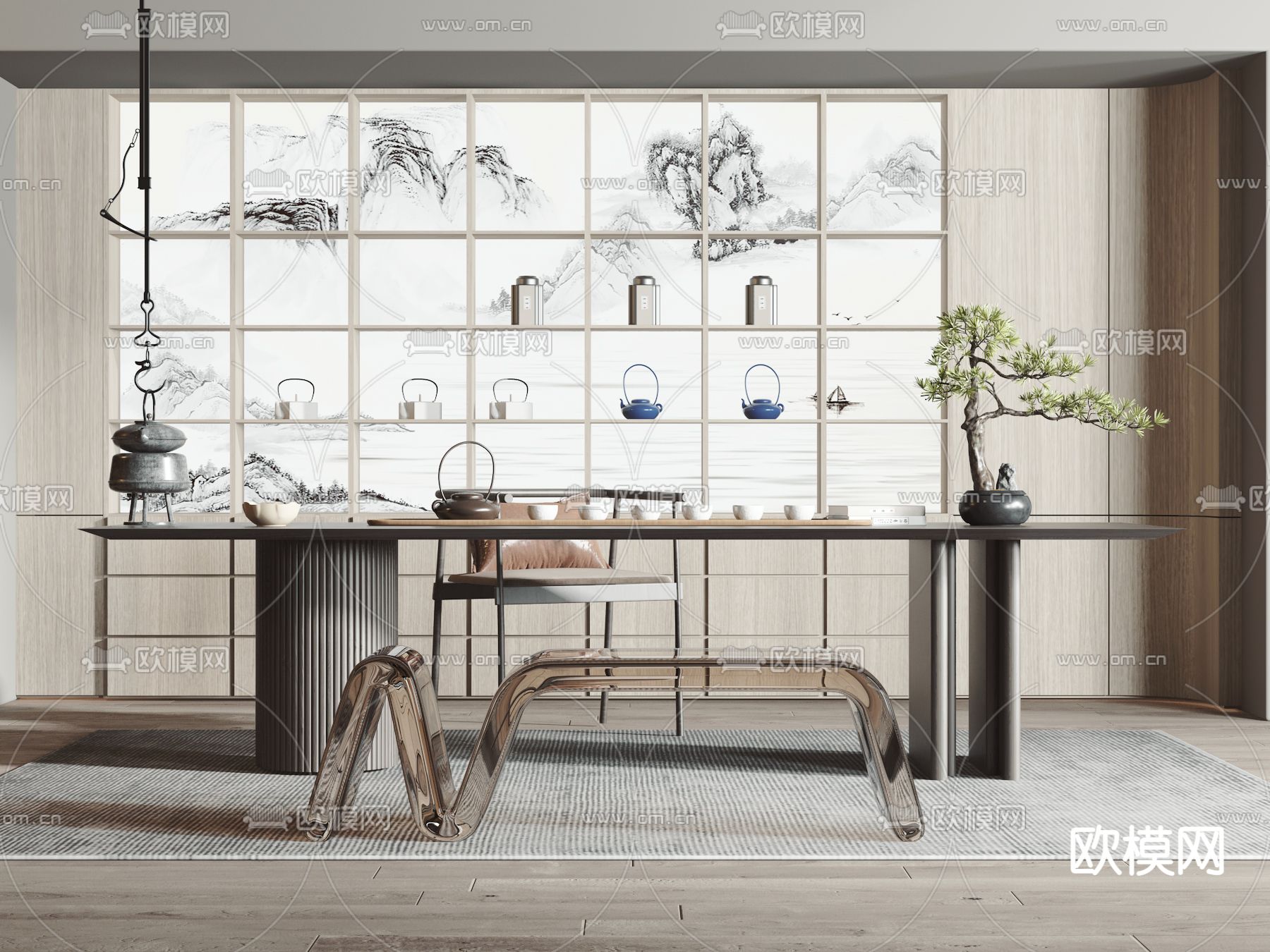 新中式茶室3d模型下载