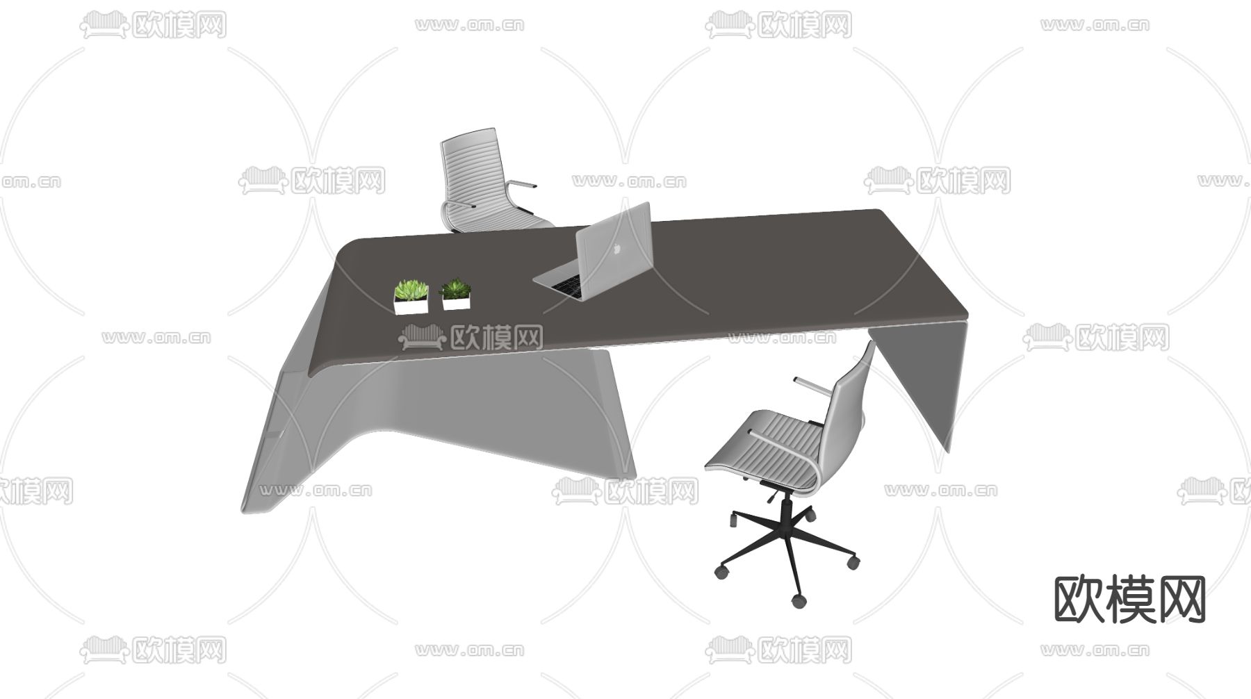 现代班台办公桌椅su模型下载（渲染图2）