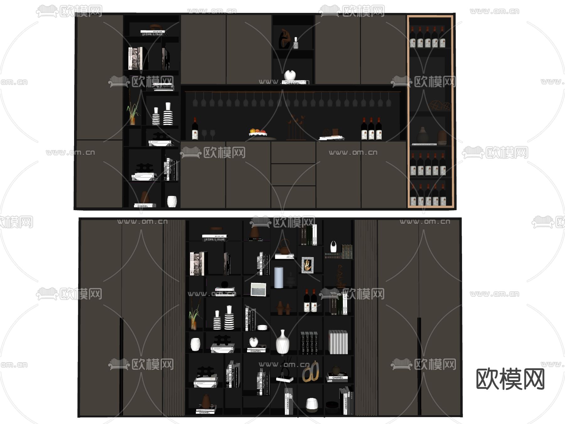 现代轻奢酒柜su模型下载（渲染图2）
