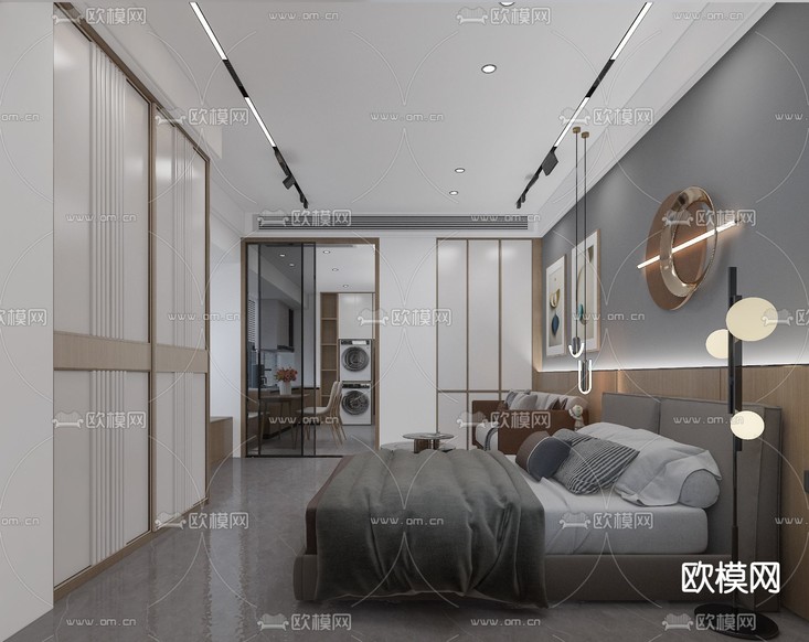 现代客厅 卧室免费3d模型下载(渲染图3)