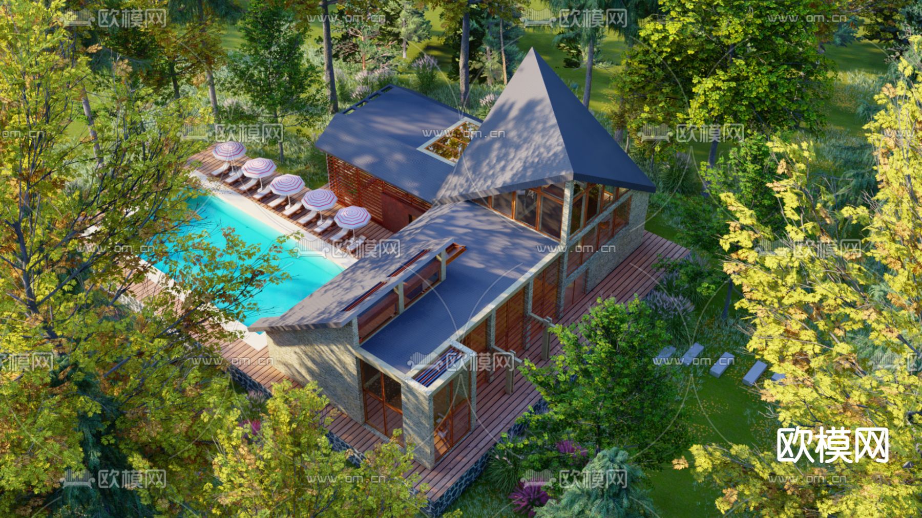 新中式民宿建筑外观su模型