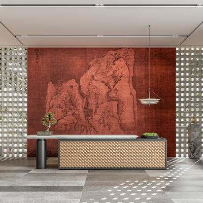 新中式前台 接待处su模型