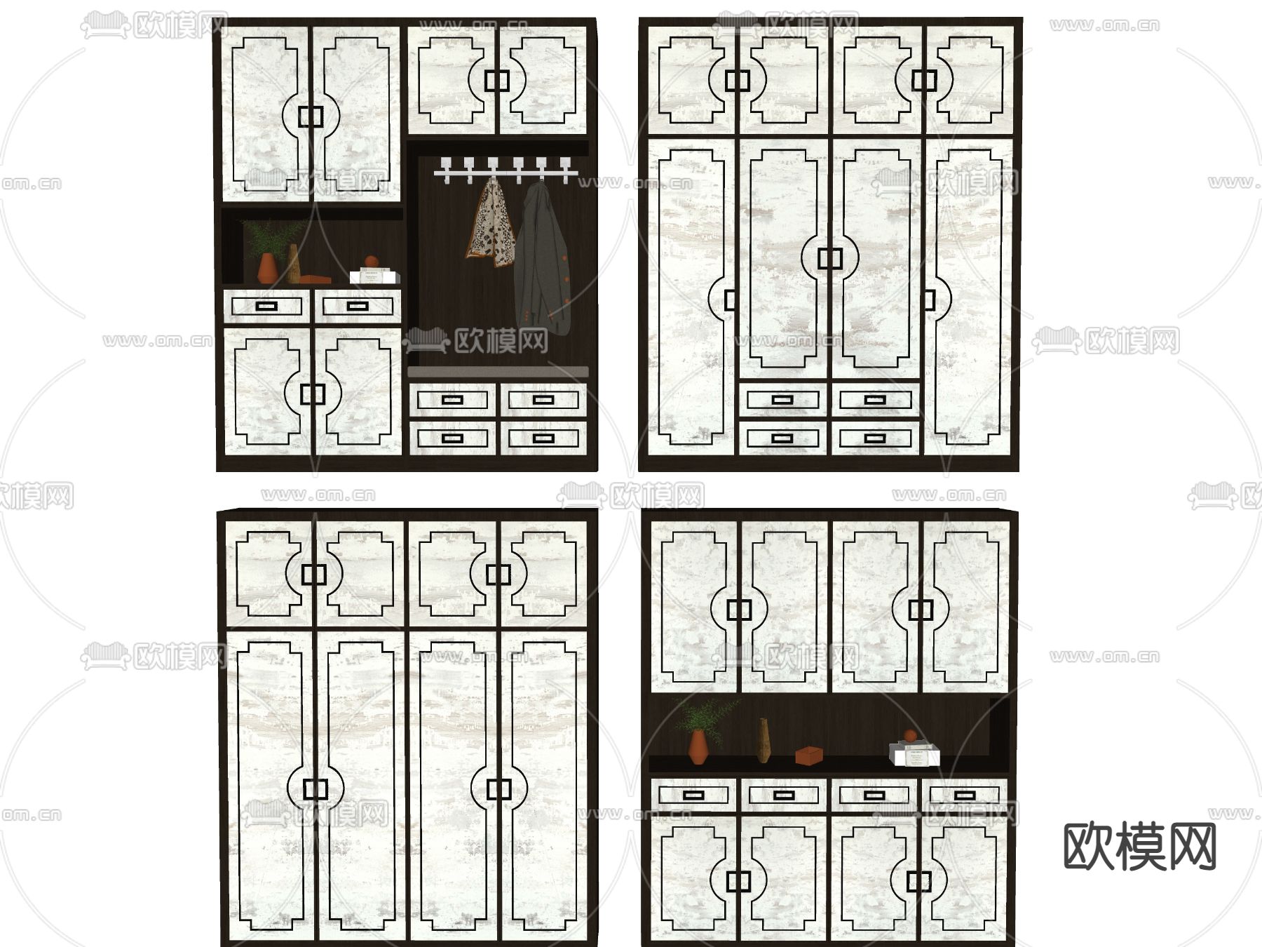 新中式玄关鞋柜su模型下载（渲染图2）