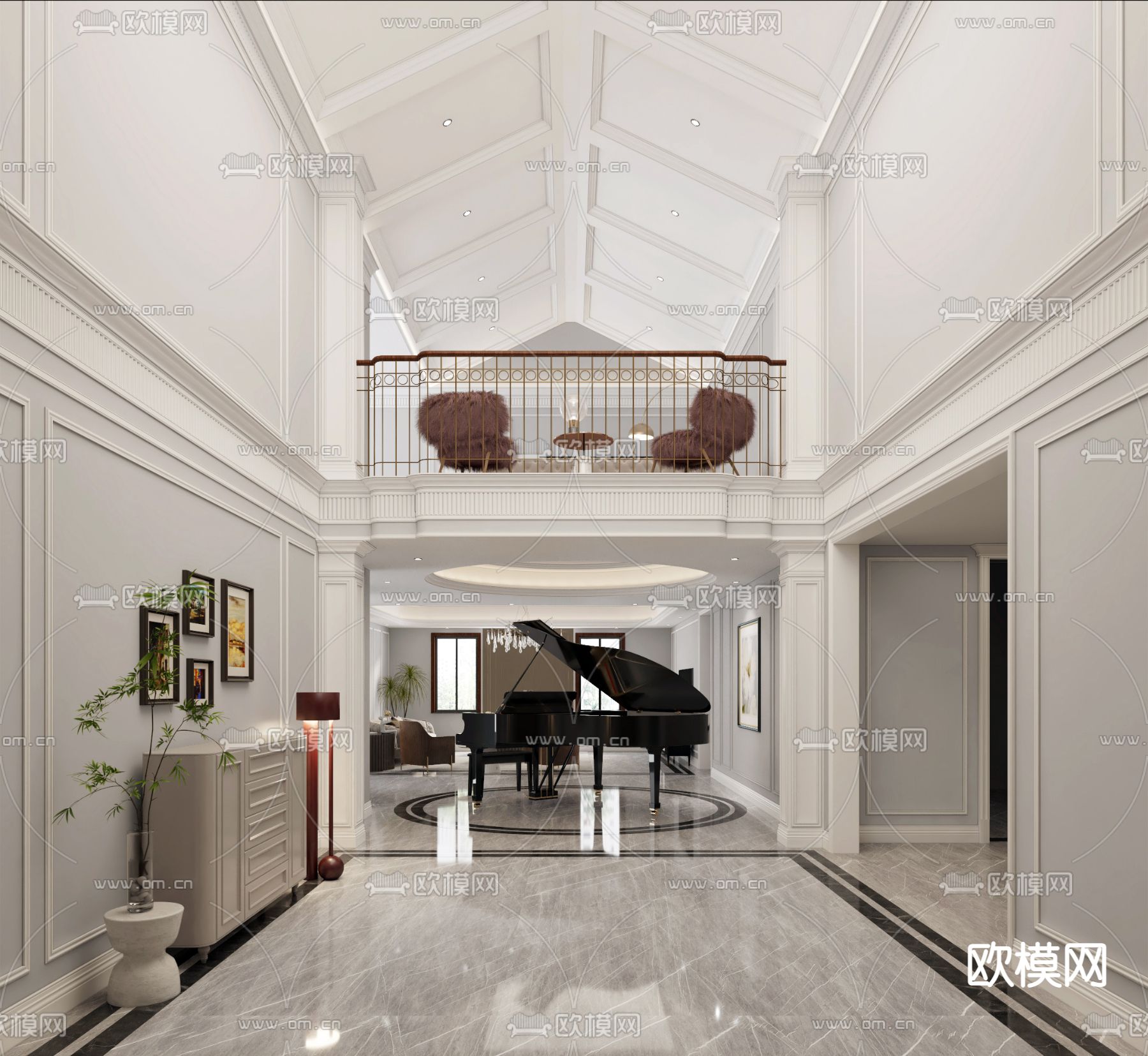 简欧客厅免费3d模型下载（渲染图2）