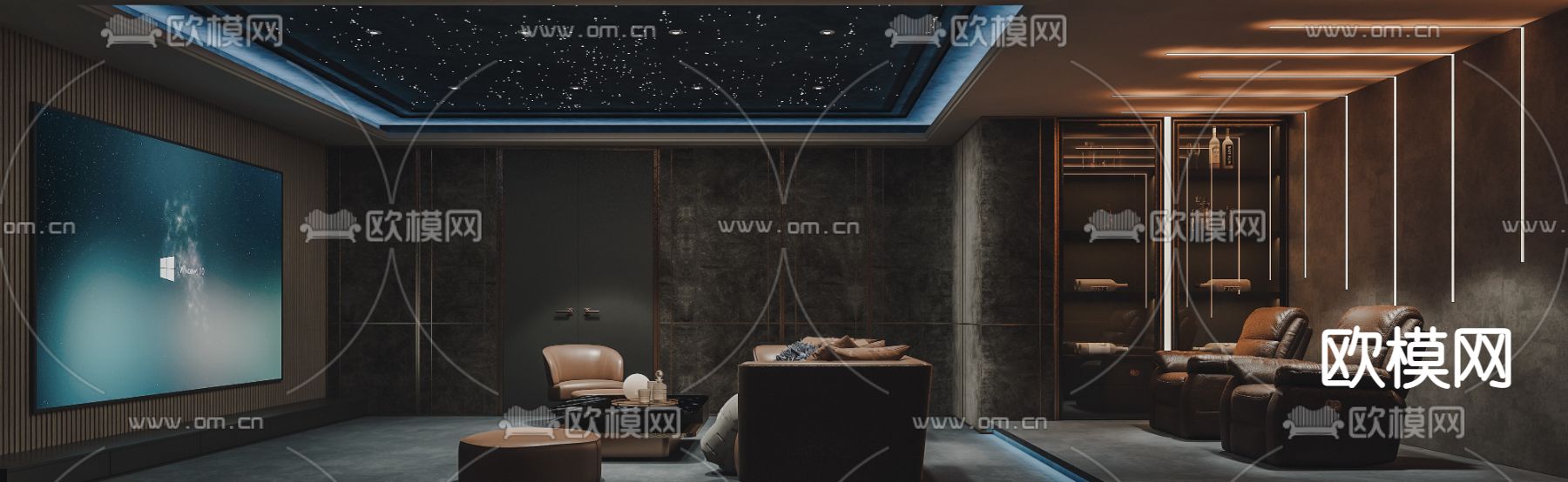 现代影音室 视听室su模型下载（渲染图1）