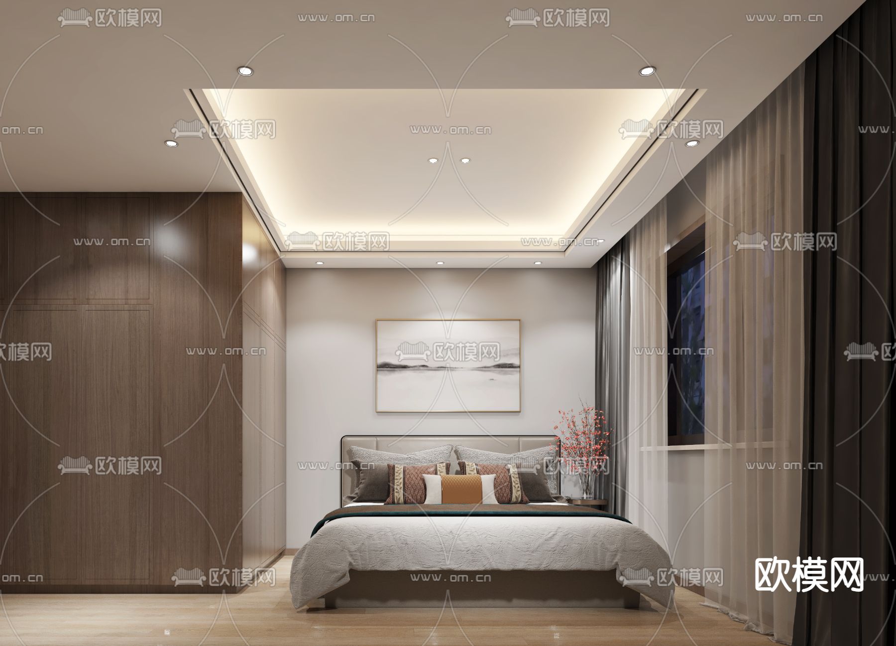 新中式次卧 卧室免费3d模型下载