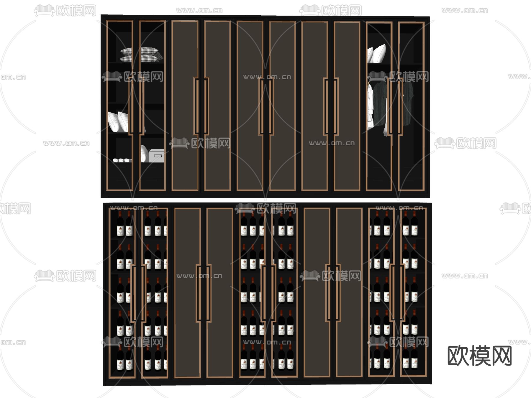 新中式酒柜 衣柜组合su模型下载（渲染图2）