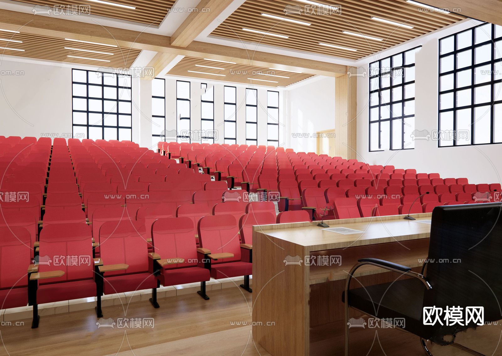 现代学校阶梯教室 报告厅su模型下载（渲染图2）