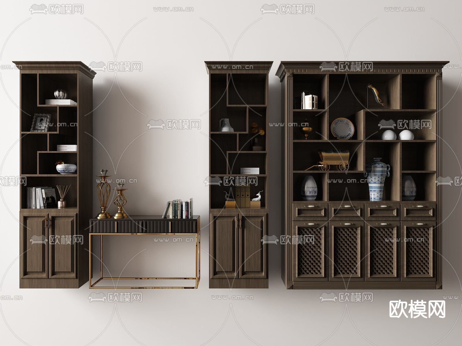 新中式酒柜 装饰柜su模型下载（渲染图1）