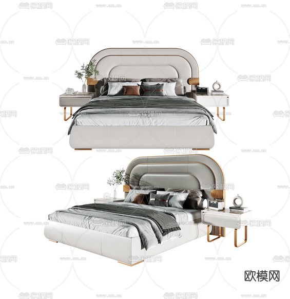现代轻奢双人床3d模型下载