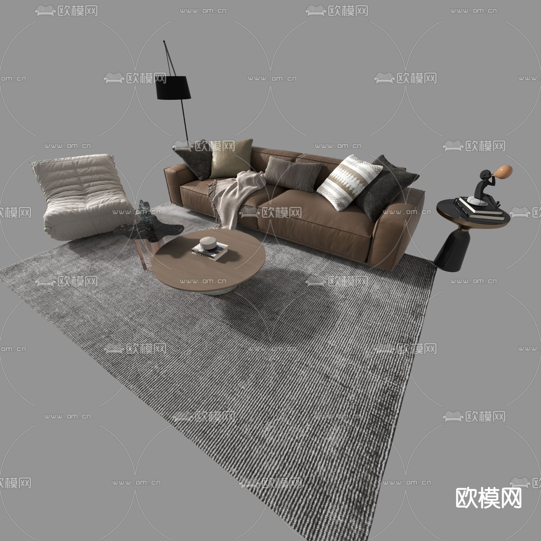 现代真皮沙发组合免费3d模型下载_ID12116385_3dmax免费模型-欧模网