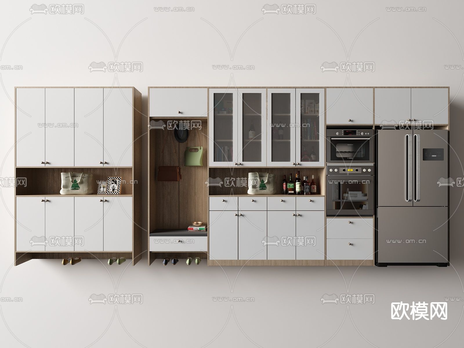 北欧实木鞋柜组合su模型下载（渲染图1）