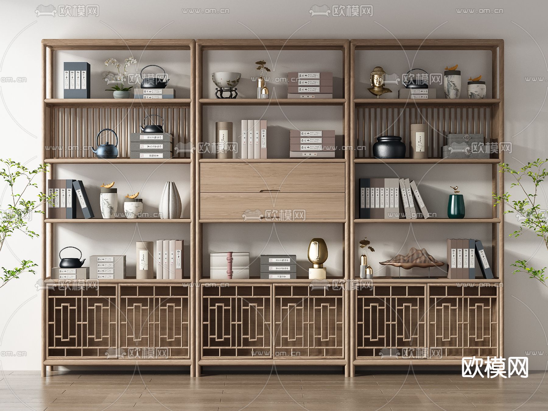 新中式博古架3d模型下载（渲染图1）