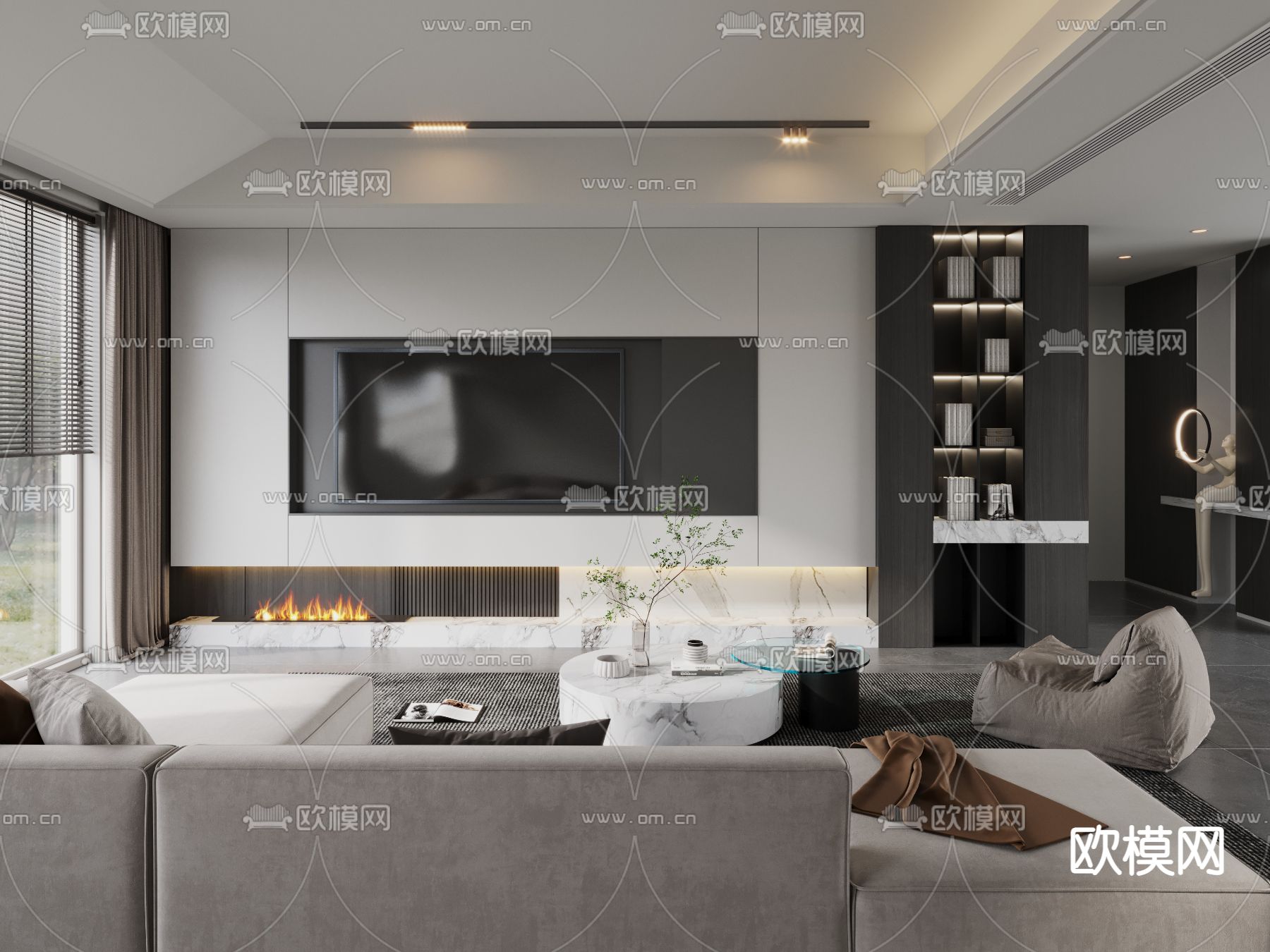现代客厅免费3d模型下载_ID12117195_3dmax免费模型-欧模网