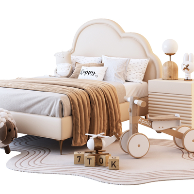  北欧云朵女孩床 儿童床su模型 