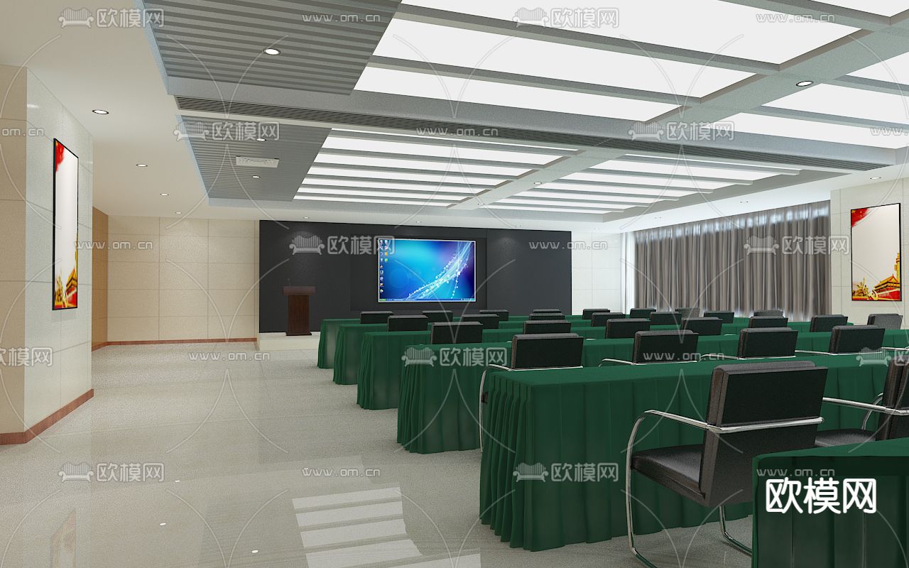 新中式会议室免费3d模型下载（渲染图2）