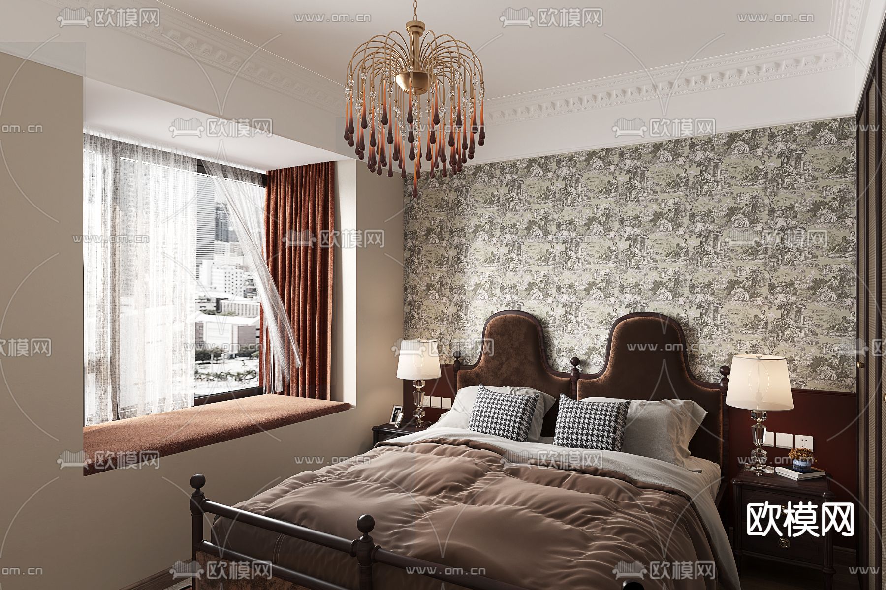 复古卧室免费3d模型下载（渲染图2）