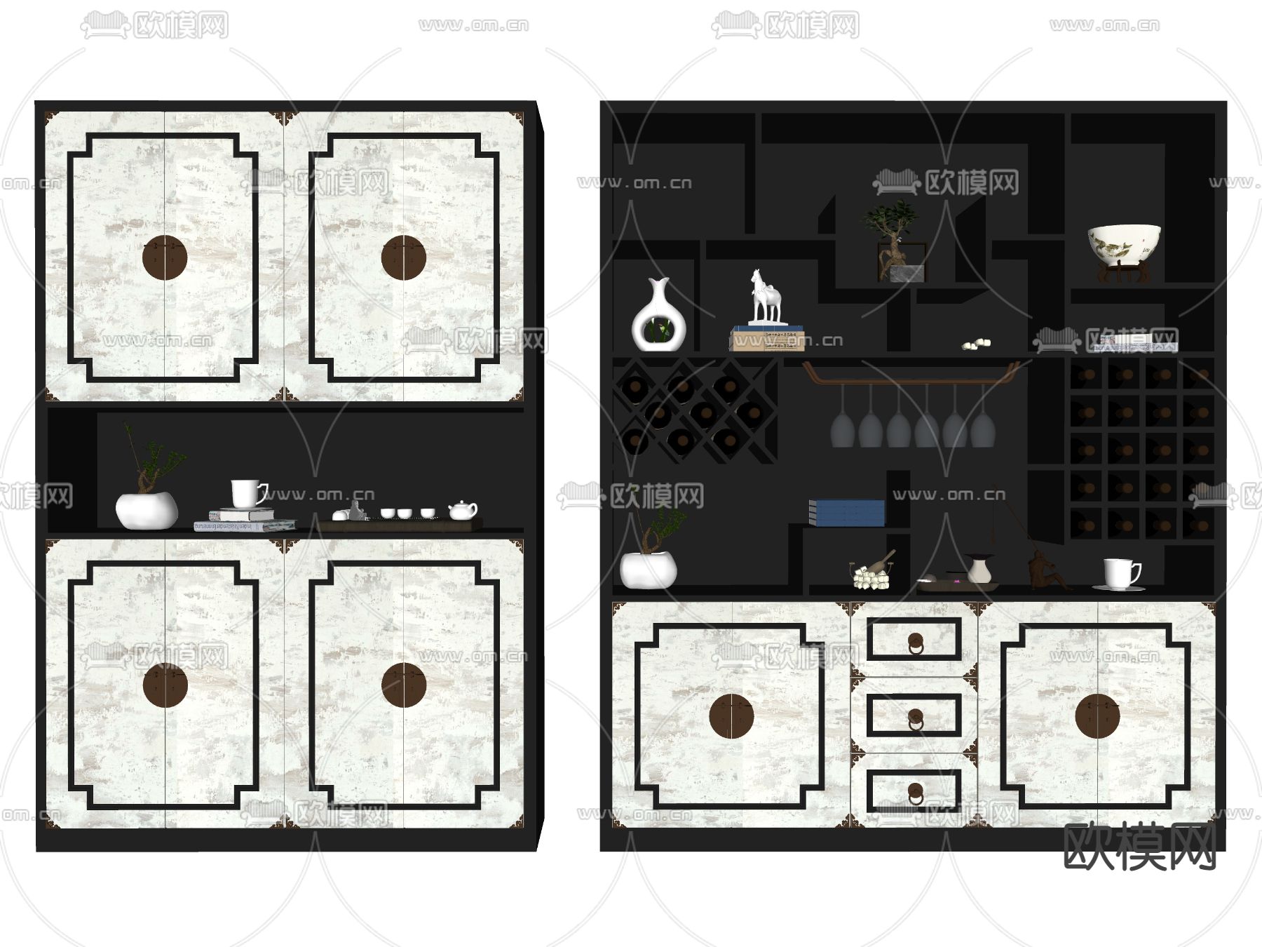 新中式玄关鞋柜su模型下载（渲染图2）