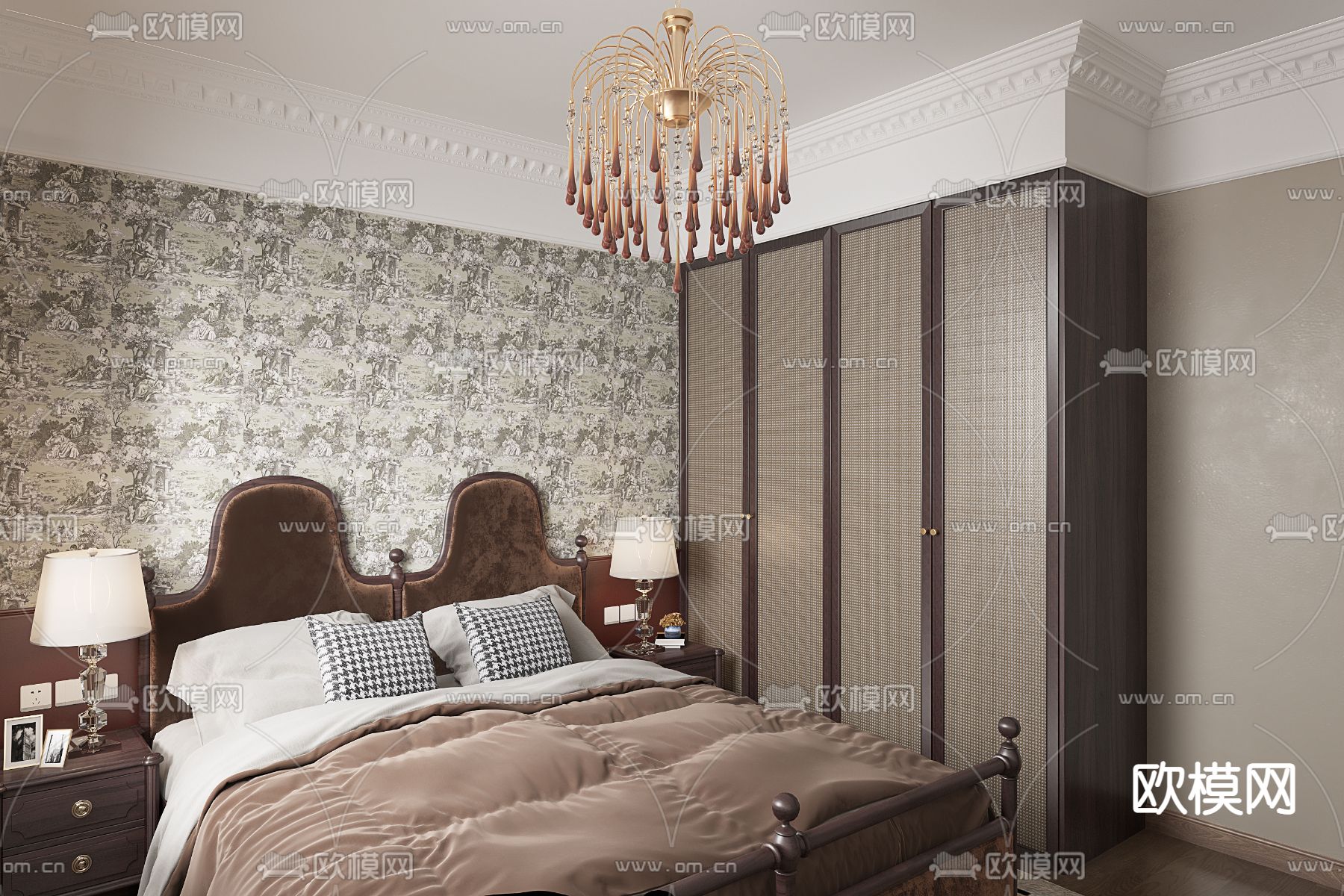 复古卧室免费3d模型下载（渲染图1）