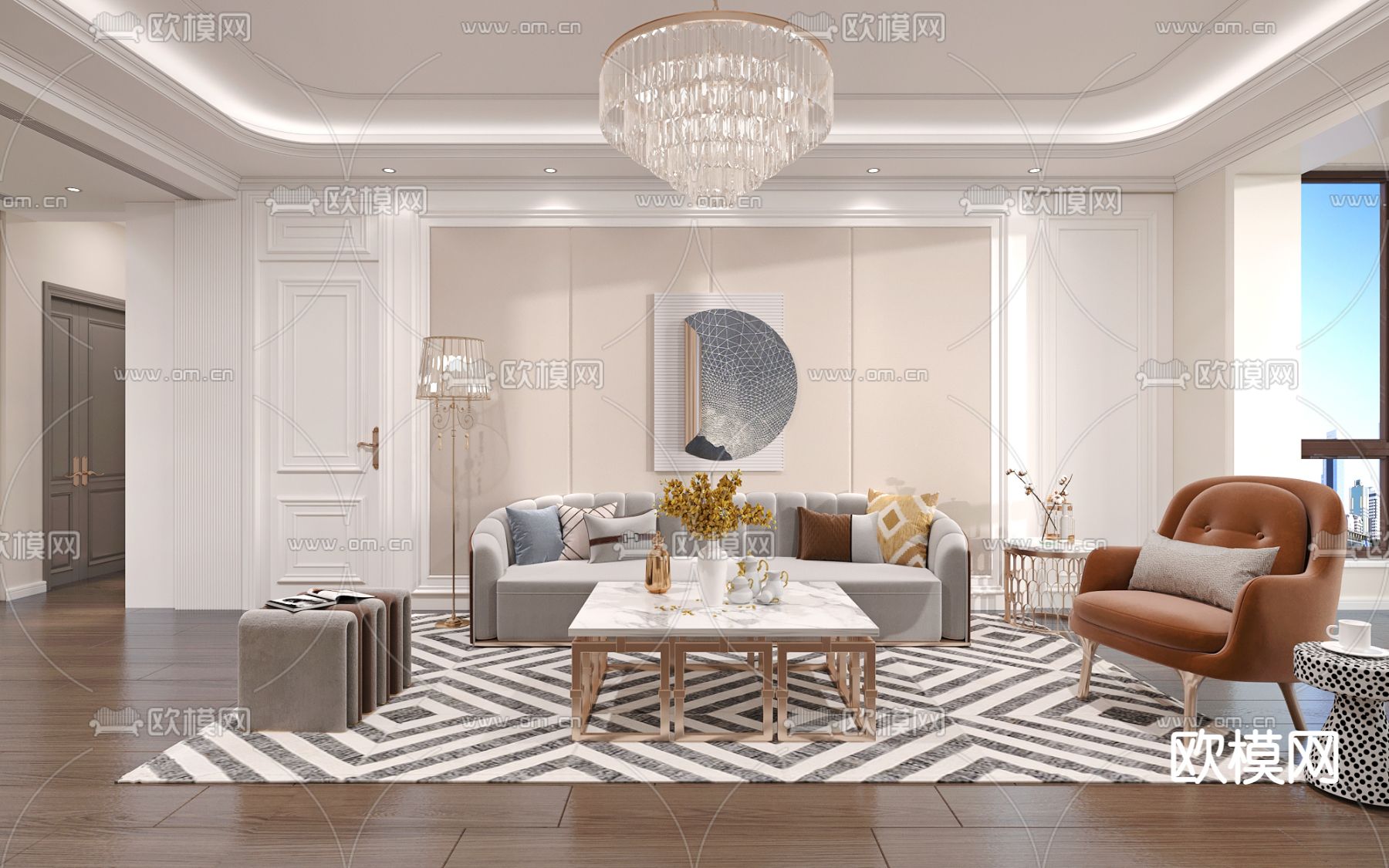 欧式客厅免费3d模型下载（渲染图2）