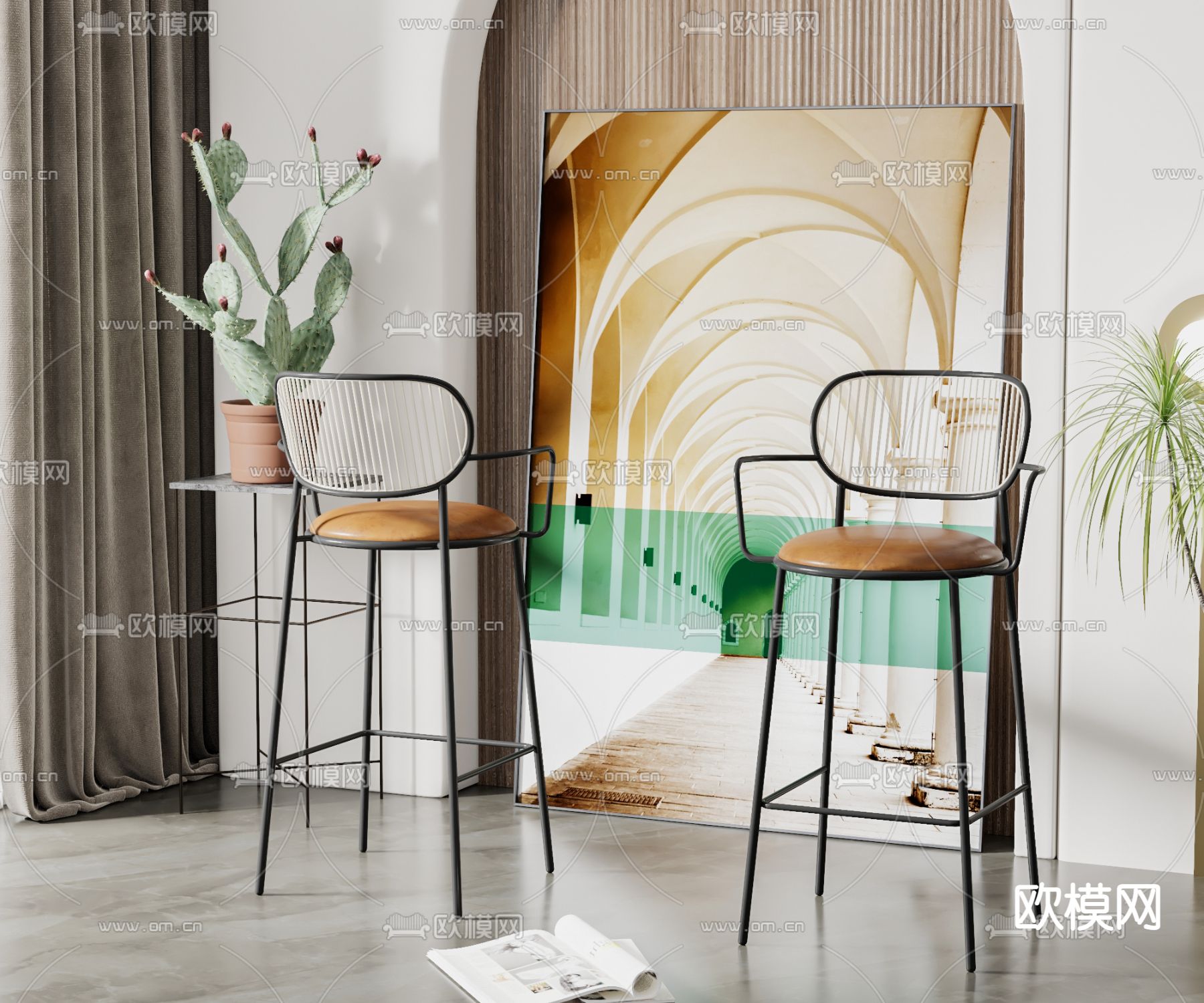 工业风复古吧椅 吧凳su模型下载（渲染图1）
