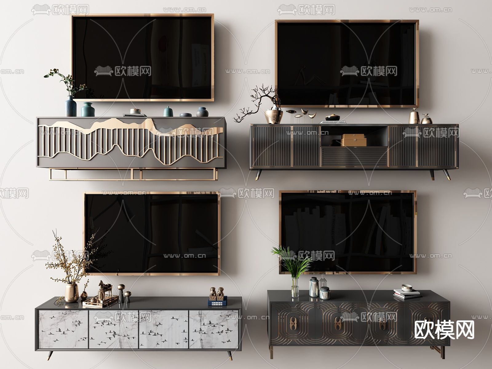 新中式电视柜su模型下载（渲染图1）