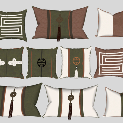  新中式抱枕 靠枕su模型 