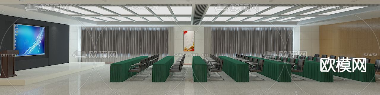 新中式会议室免费3d模型下载（渲染图1）