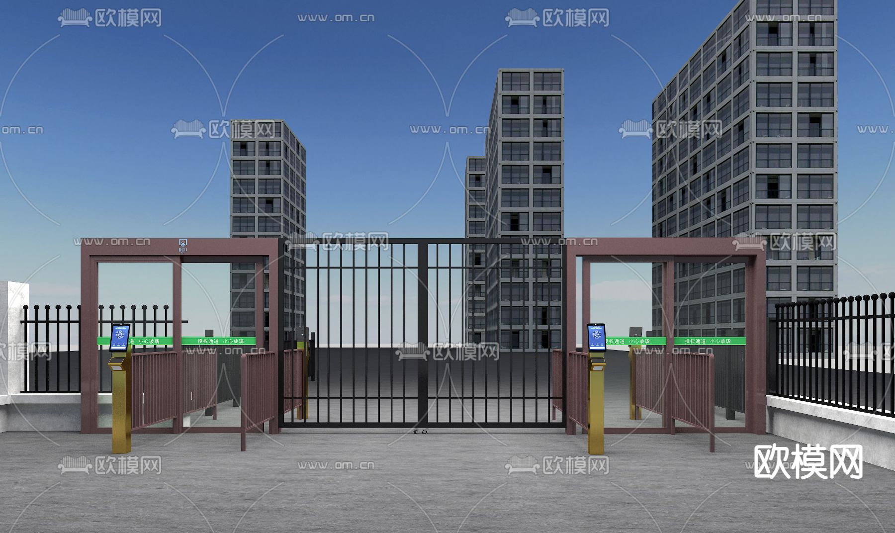 现代小区大门免费3d模型下载（渲染图1）