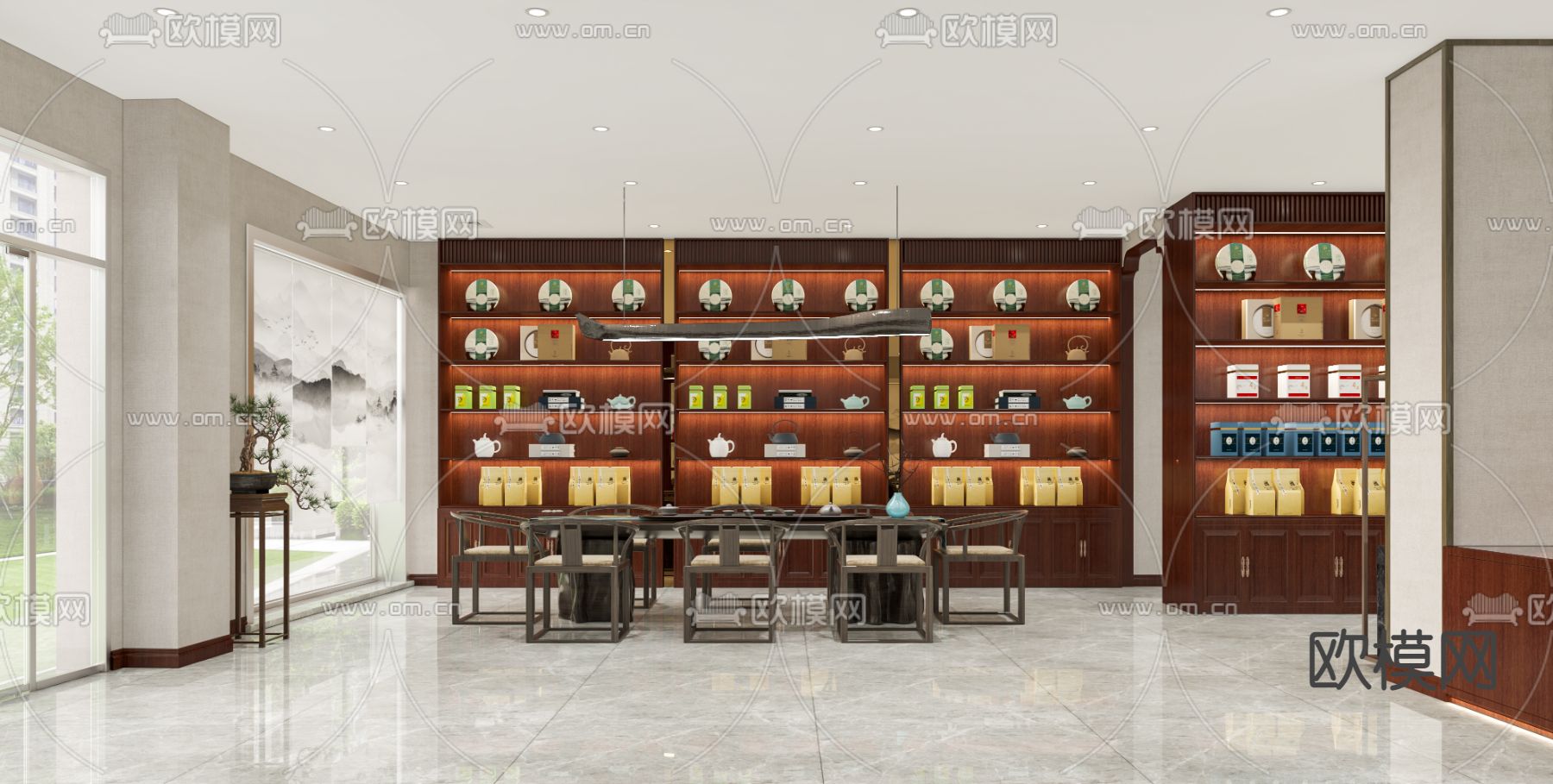 新中式茶叶专卖店费3d模型下载（渲染图3）