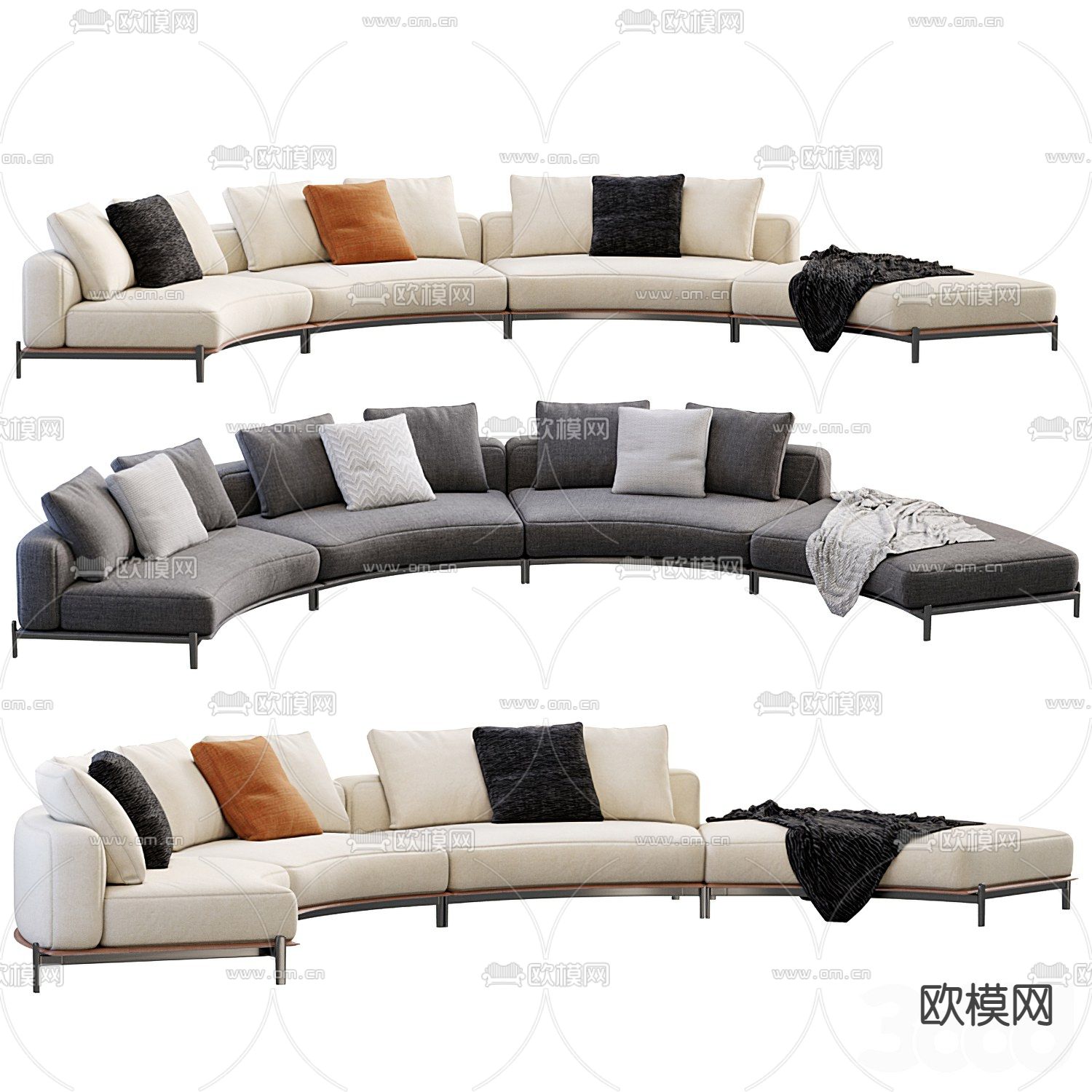 现代弧形沙发3d模型下载_ID12149754_3dmax免费模型-欧模网
